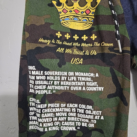 Men's Blue Camouflage Sweatpants with Colorful Patch. - Picture 2 of 9